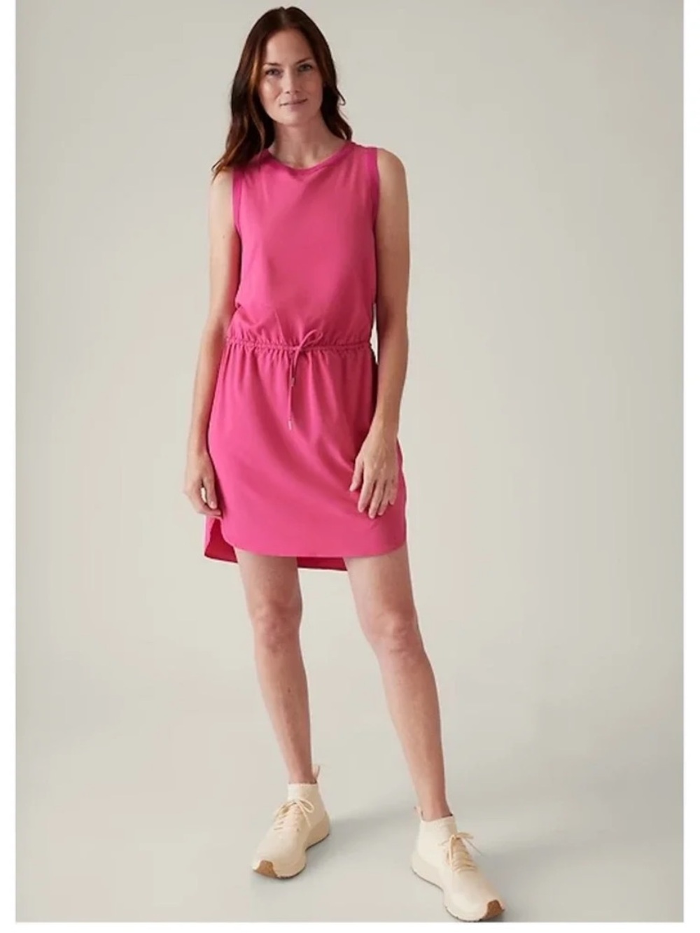 Athleta Rincon Dress Medium Pink Sleeveless Drawstring Waist